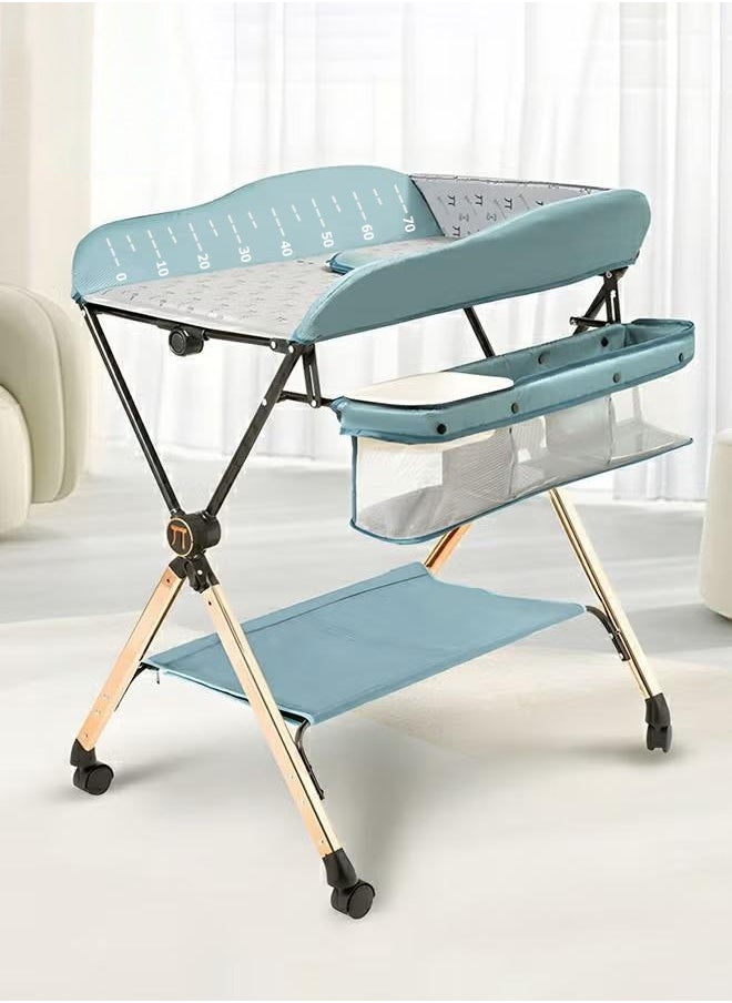 XiuWoo - Baby Changing Table, Folding Diaper Station Portable Nursery Organizer with Safety Belt and Large Storage Racks for Newborn Baby and Infant,Blue - Image 1