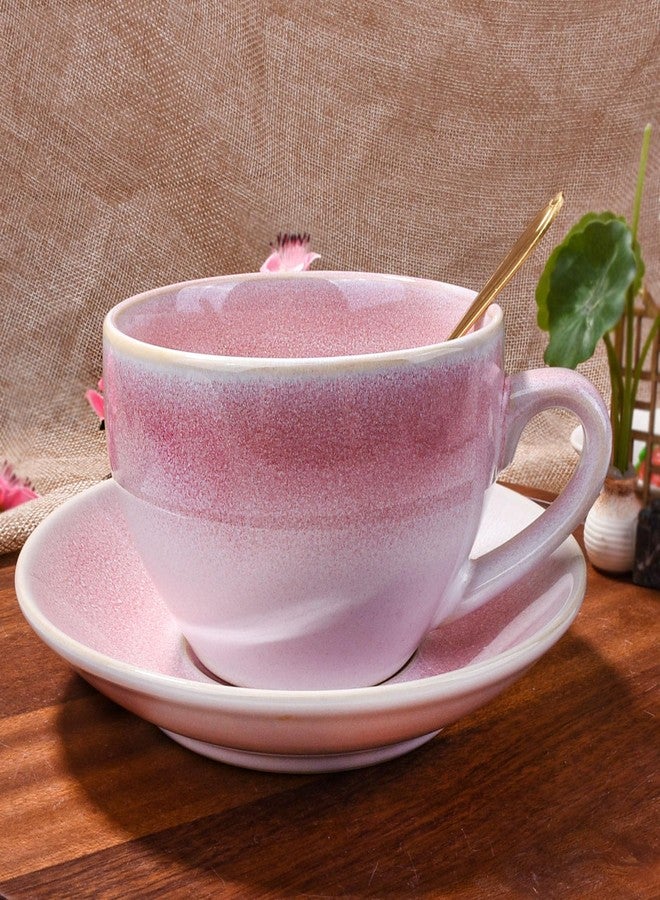 BOSILI Reactive Pink Ceramic Coffee Cup and Saucer Set with Golden Spoon, 10oz Gradient Glaze Porcelain Tea Cup Set, Aesthetic Latte Cup for Home & Office - Image 4