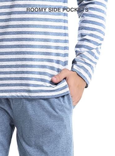 DAVID ARCHY Men's Pajamas Set Soft Cotton Long Sleeve Sleepwear Comfy Loungewear Pjs with Pockets (L, Heather Navy Blue) - Image 3