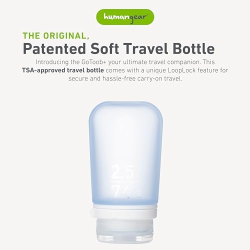 humangear GoToob+ (Medium) | Refillable Silicone Travel Bottle | Locking Lid | Food-Safe Material | Blue, Medium (2.5 fl.oz.; 74ml) - Image 2