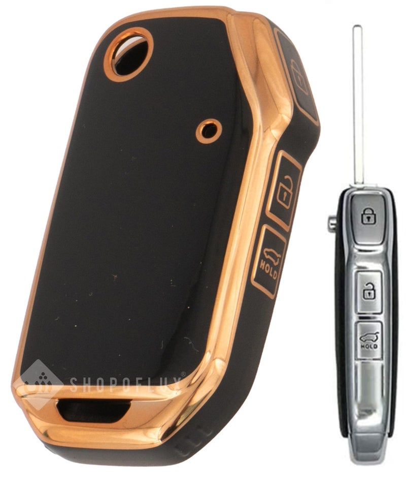 SHOPOFLUX TPU Key Cover Compatible with Kia Seltos 2023 2024 HTE, Syros 3 Button Flip Key (Black) (Black) - Image 1