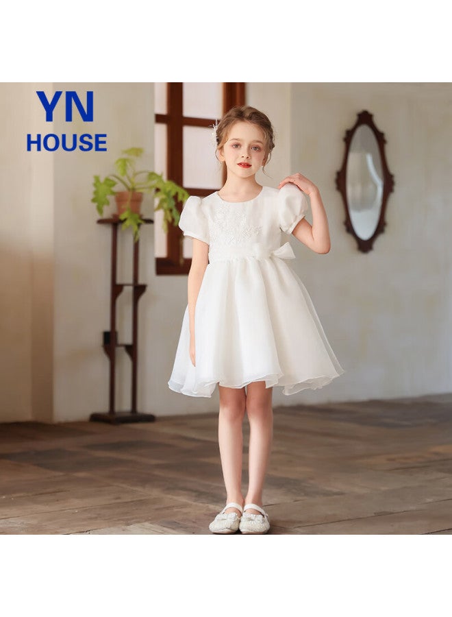 Yinuofang Girls Princess Dress White Formal Dress Spring Summer Performance Flower Girl Host Costume - Image 2