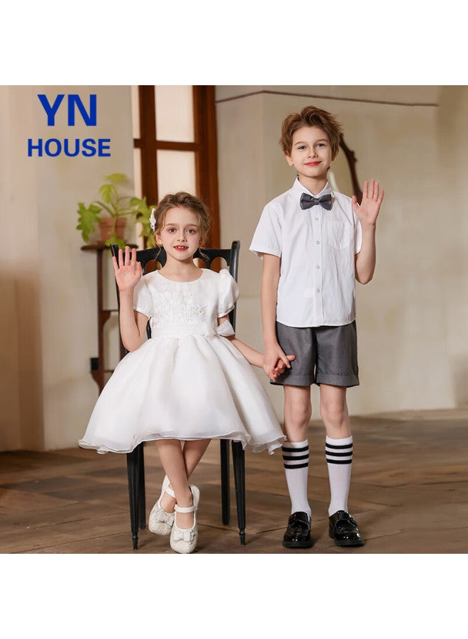 Yinuofang Girls Princess Dress White Formal Dress Spring Summer Performance Flower Girl Host Costume - Image 4