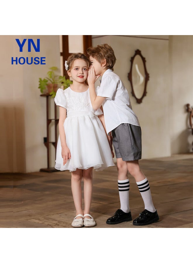 Yinuofang Girls Princess Dress White Formal Dress Spring Summer Performance Flower Girl Host Costume - Image 5