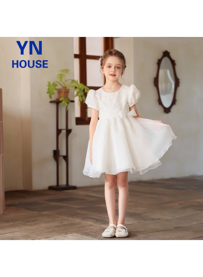 Yinuofang Girls Princess Dress White Formal Dress Spring Summer Performance Flower Girl Host Costume - Image 3