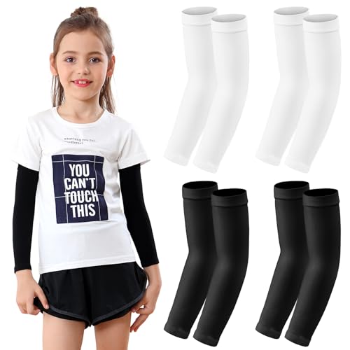 Newbyinn Kid Arm Sleeve 4 Pairs, Compression Arm Sleeve for Basketball Football Baseball Volleyball Youth Boy Girl Sports - Image 1