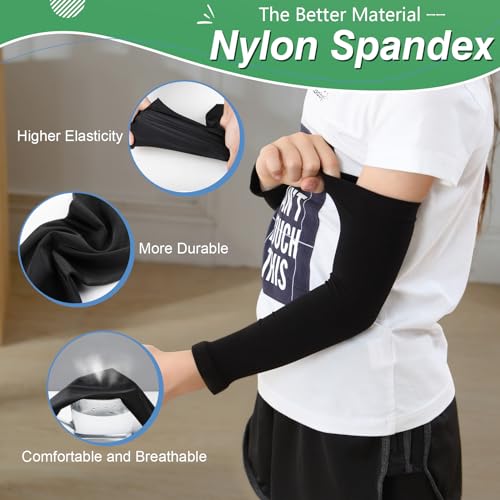 Newbyinn Kid Arm Sleeve 4 Pairs, Compression Arm Sleeve for Basketball Football Baseball Volleyball Youth Boy Girl Sports - Image 3