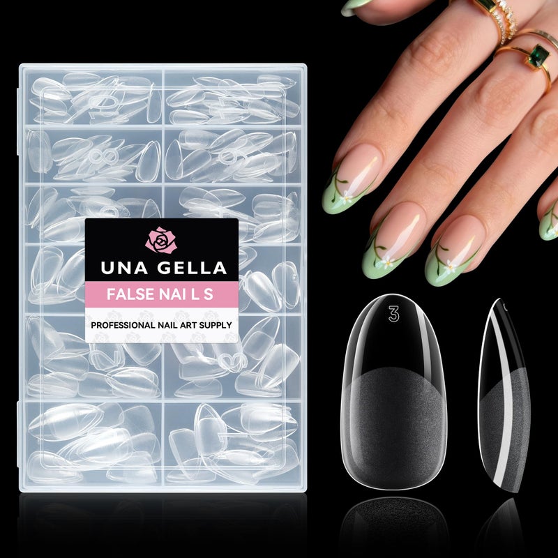 UNA GELLA Medium Oval Fake Nails Preshape 216pcs Round Gel Nail Tips Press on Nails for Full Cover Acrylic Round Oval Full Nails False Nails 12 Sizes False Soft Gel Tips