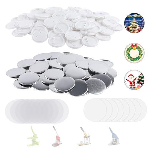 MK.Bear 200 Sets 58mm/2.25 inch Button Maker Supplies, Pin Back Button Parts for Button Maker Machine 58mm, Including Metal Covers, Plastic Back Covers, Clear Plastic Film&Blank Paper - Image 1