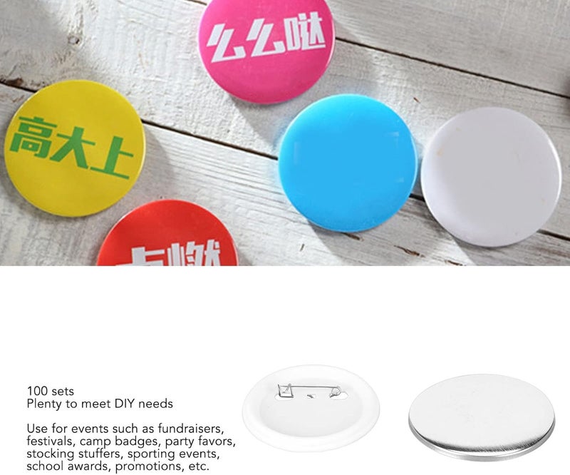 klarako 100 Set Blank Pin Back Button Parts, DIY Badge Making Supplies with Tinplate and Plastic Base, Perfect Gifts for Family and Friends (75MM) - Image 2