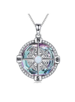 WINNICACA Compass Necklace For Women Sterling Silver Compass Jewelry Pendant With Purple Crystal Graduation Gift For Women  - Image 1