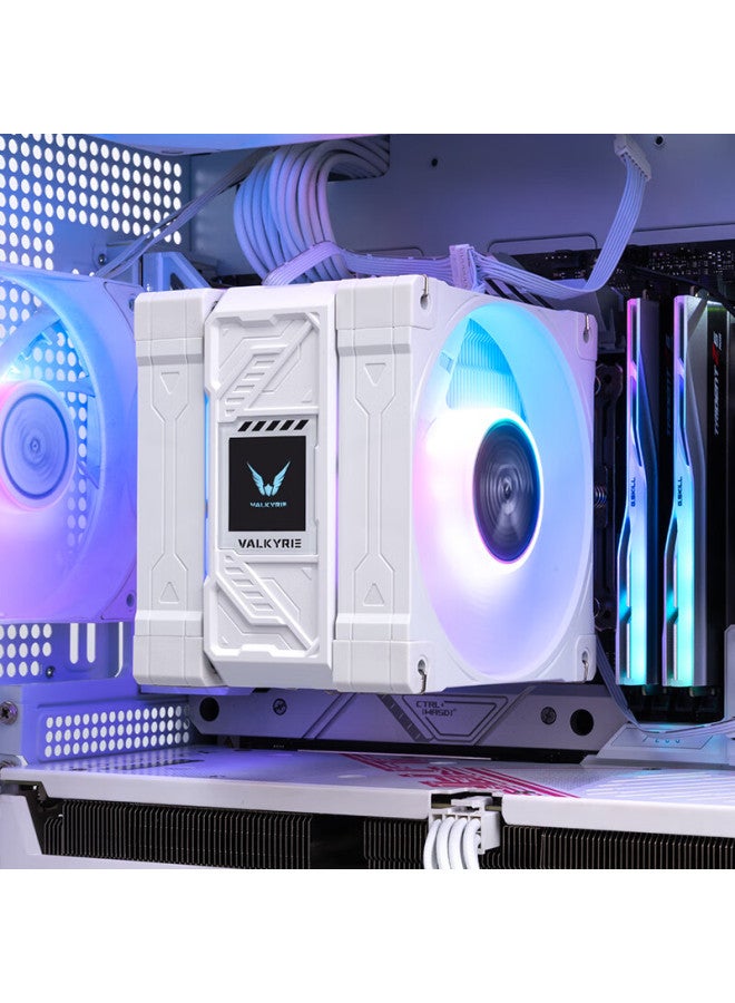 Valkyrie Al125-l White Vk Cpu Air Cooler, Dual 12cm Fans, 4 Heat Pipes, 1.54-inch Lcd Display, Compatible With Lga1700 Am5, Argb Lighting Effects - Image 4