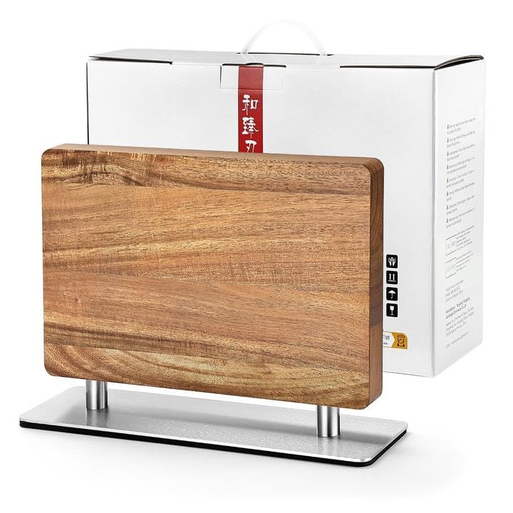 HEZHEN Strong Double Sided Magnetic Knife Block Without Knives, with Acacia Wood+430 Stainless Steel Base，Magnetic Universal Stands with Strong Enhanced Magnets Strip Kitchen Storage Cutlery Large Organizer - Image 1