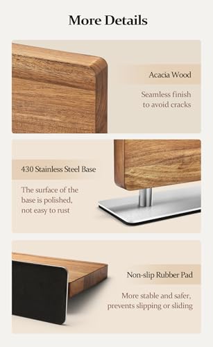 HEZHEN Strong Double Sided Magnetic Knife Block Without Knives, with Acacia Wood+430 Stainless Steel Base，Magnetic Universal Stands with Strong Enhanced Magnets Strip Kitchen Storage Cutlery Large Organizer - Image 3