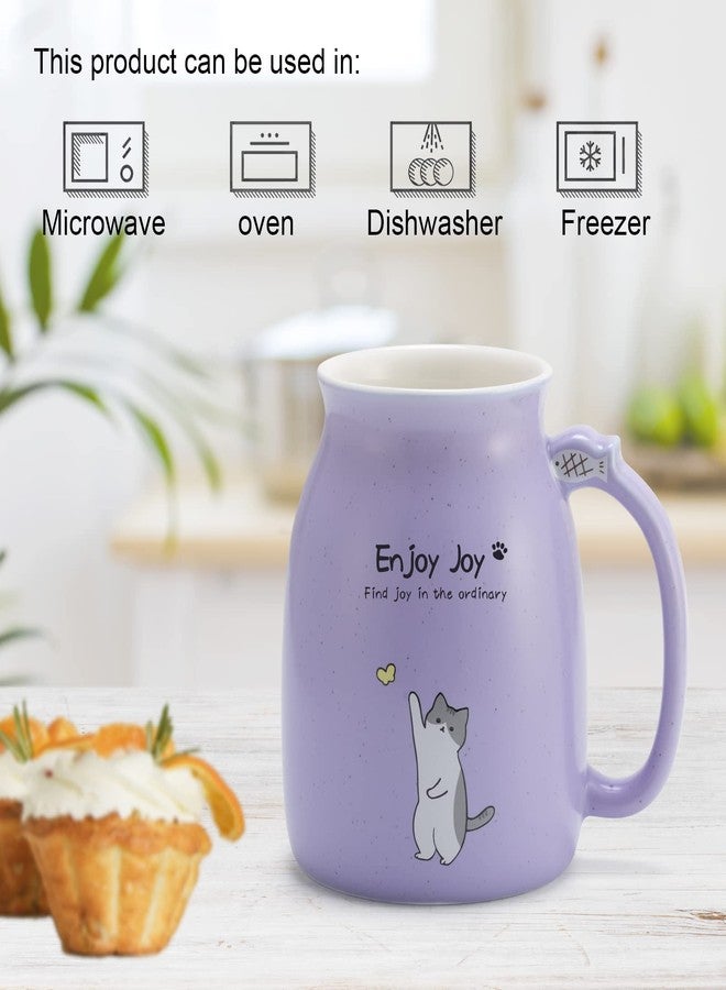 Feify Cute Cat Cup Ceramic Coffee Mug with Kawaii Cat Wooden Lid, Lovely Stainless Steel Spoon, Anime Kitty Thicken Wooden Coaster, Christmas Birthday Cute Thing Japanese Mug 16oz (Purple) - Image 3