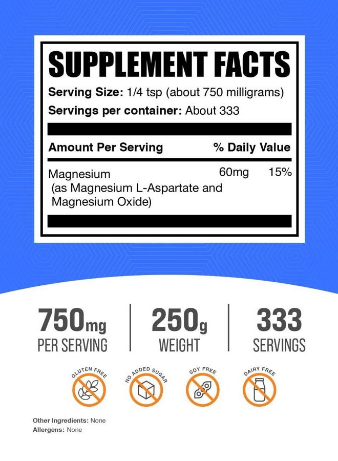 BulkSupplements .com Magnesium Aspartate - Pure Magnesium - Magnesium Supplement for Women - High Absorption Magnesium (250 Grams - 8.8 oz) - Image 2