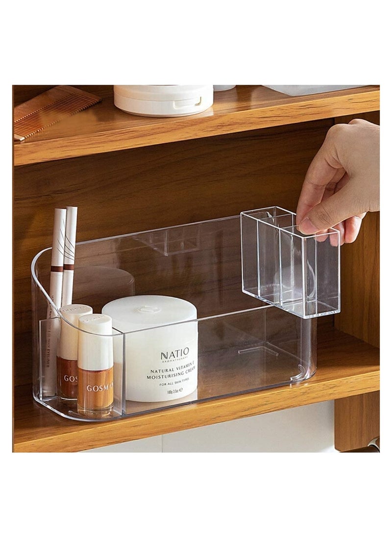 SYOSI - Bathroom Cabinet Cosmetic Storage Tray Makeup Organizer Tray with 9 Compartments Removable Dividers Lipgloss Organizer Makeup Display Tray Case - Image 1