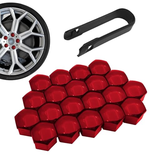 Zosgrew 20 PCS Lug Nut Cover RustProof Hexagonal Wheel Nut Caps Wheel Hub Center Bolt Decorative Cover with Remove Tool for 17MM Lug Nut Cover Decoration Red 17mm - Image 1