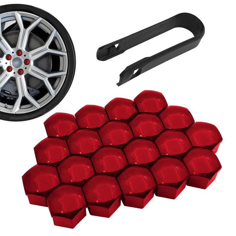 Zosgrew 20 PCS Lug Nut Cover RustProof Hexagonal Wheel Nut Caps Wheel Hub Center Bolt Decorative Cover with Remove Tool for 17MM Lug Nut Cover Decoration Red 17mm - Image 3
