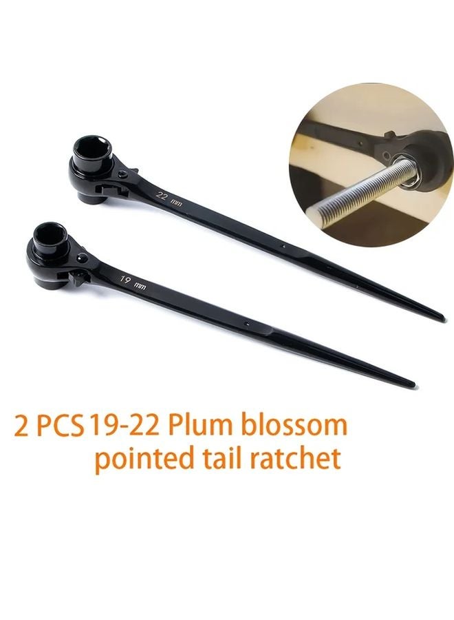 2PCS 19mm 22mm Sharp Tail Ratchet Wrench Reinforced Handle Bolt Alignment Scaffold Tool - Image 1