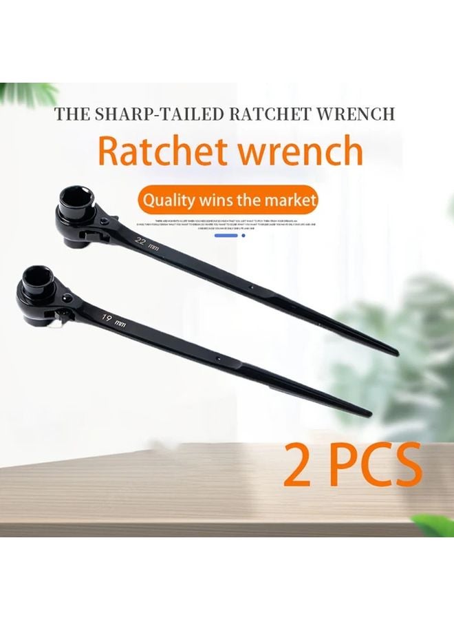2PCS 19mm 22mm Sharp Tail Ratchet Wrench Reinforced Handle Bolt Alignment Scaffold Tool - Image 2