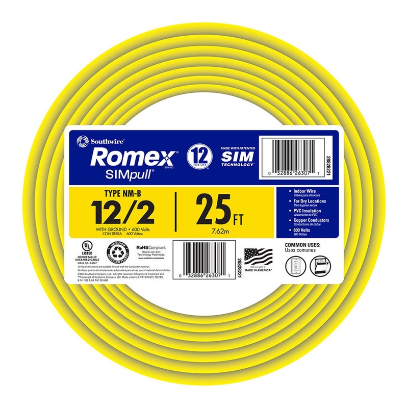 Southwire Romex SIMpull 25 ft. 12/2 Solid CU NM-B W/G Wire, 28828221 - Image 2