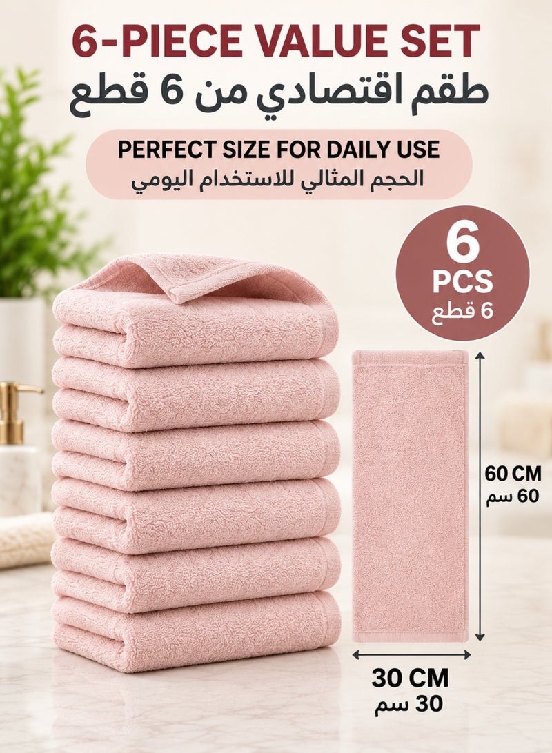 شاربدو Sharpdo طقم مناشف للوجه من القطن الناعم 6 قطع للبالغين – مناشف سميكة 30×60 سم ولطيفة على البشرة، عالية الامتصاص وسريعة الجفاف للحمام والسبا والنادي الرياضي، وردي ناعم - Image 3