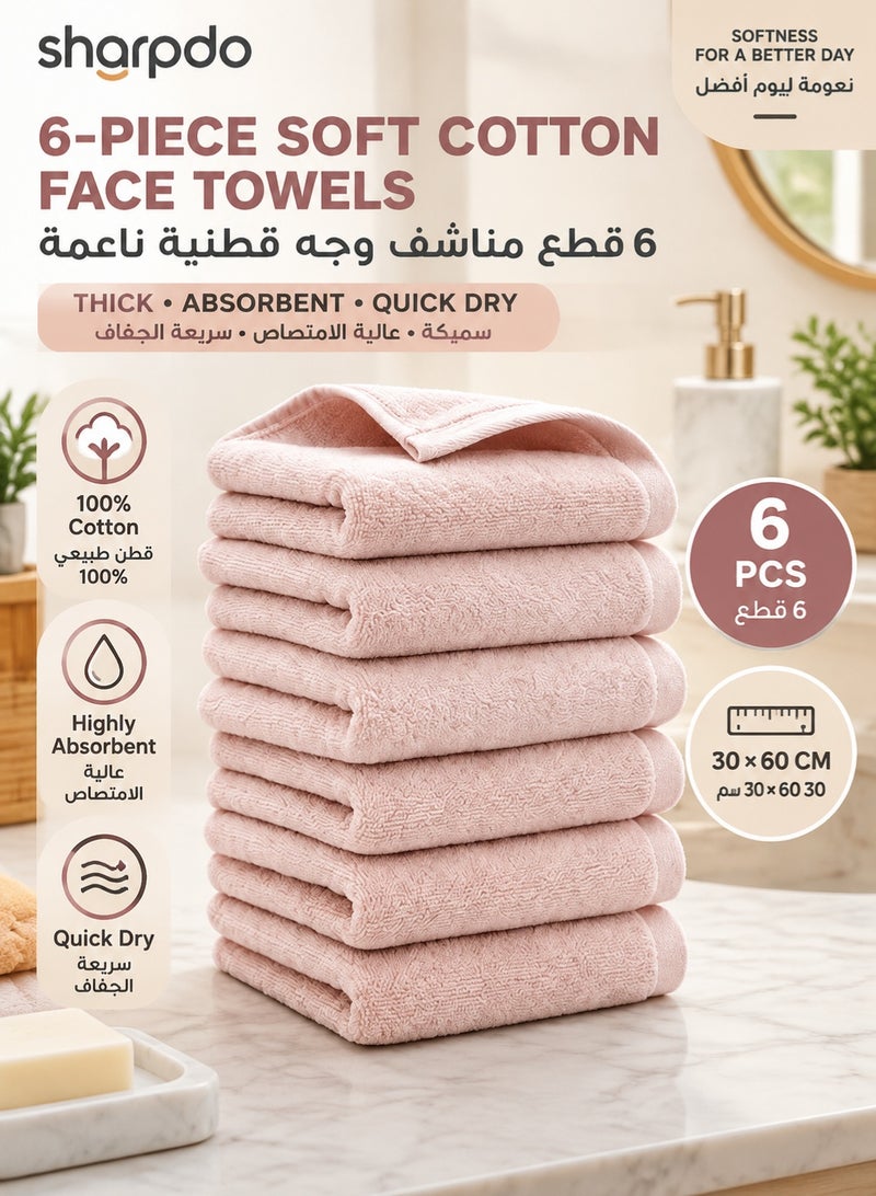 شاربدو Sharpdo طقم مناشف للوجه من القطن الناعم 6 قطع للبالغين – مناشف سميكة 30×60 سم ولطيفة على البشرة، عالية الامتصاص وسريعة الجفاف للحمام والسبا والنادي الرياضي، وردي ناعم - Image 1