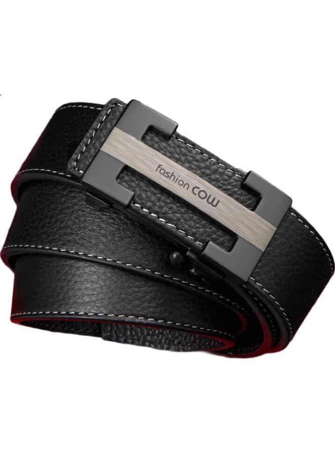 Cow Men'S Automatic Buckle Belt, Business Casual Top-Grain Leather Waist Belt, Gift Box For Boyfriend Or Father, 998 Black - Image 1