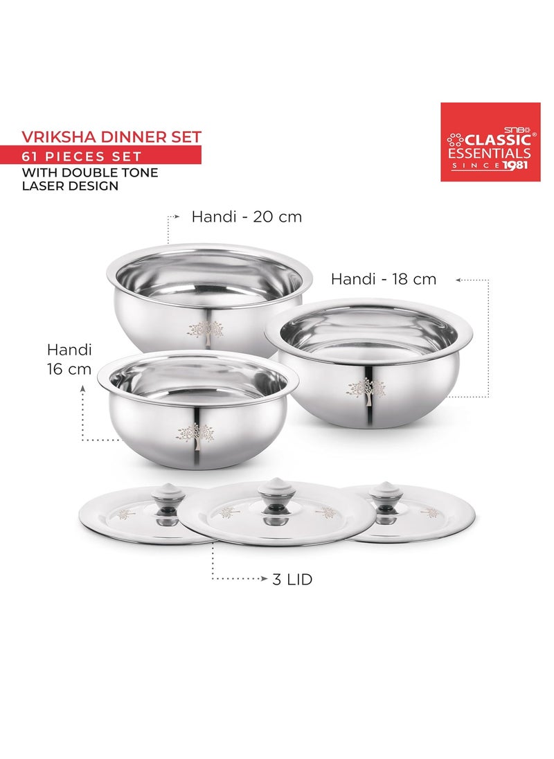 Classic Essentials Classic Essentials Stainless Steel Dinner Set | Heavy Gauge Stainless Steel Dinner Set | Kitchen Set for Home | Shagun Set | Vriksha Laser Printed Design, Set of 61  - Image 5