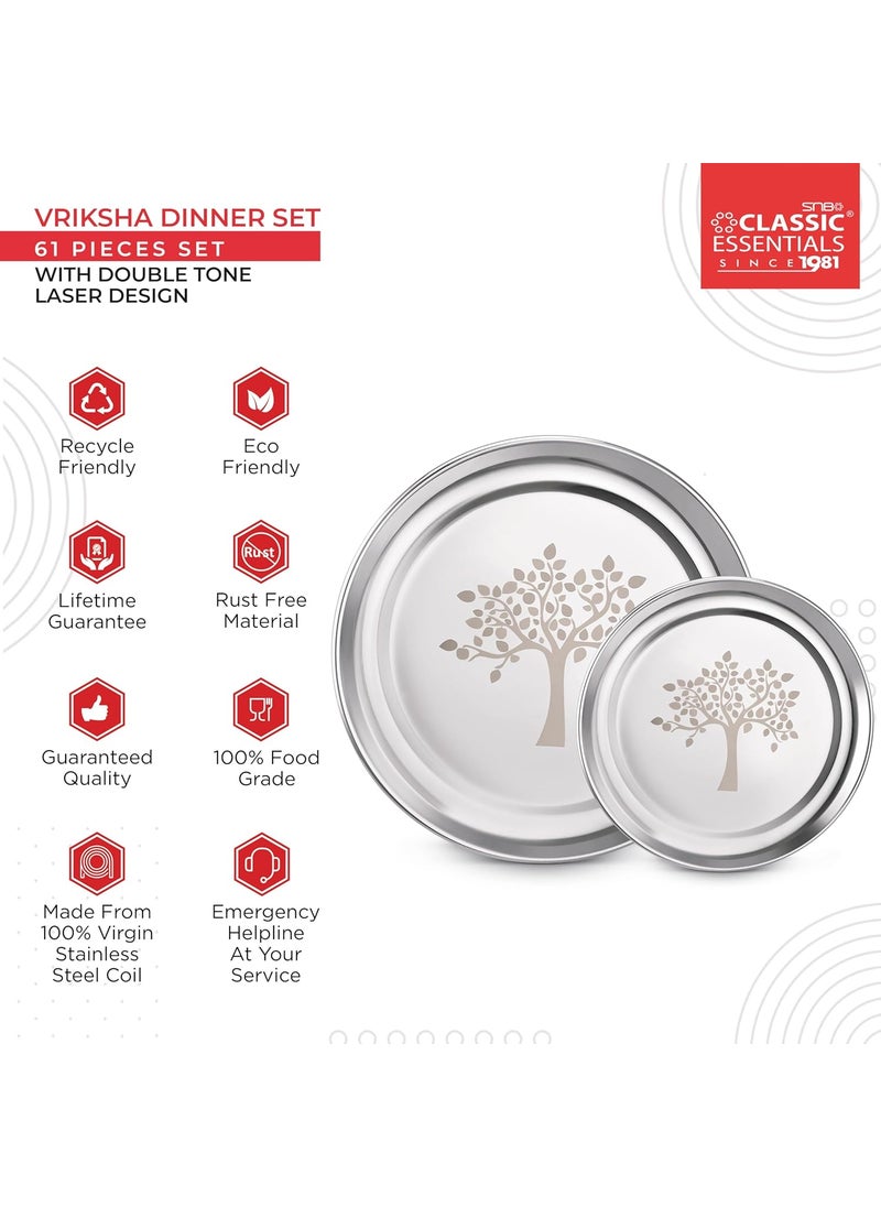 Classic Essentials Classic Essentials Stainless Steel Dinner Set | Heavy Gauge Stainless Steel Dinner Set | Kitchen Set for Home | Shagun Set | Vriksha Laser Printed Design, Set of 61  - Image 3
