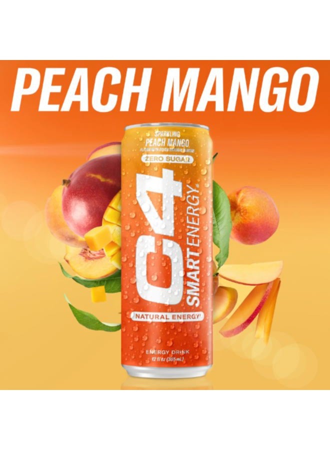 CELLUCOR C4 Smart Energy Drink ‚ Boost Focus and Energy with Zero Sugar, Natural Energy, and Nootropics - 200mg Caffeine - Peach Mango (12oz Pack of 12) - Image 2