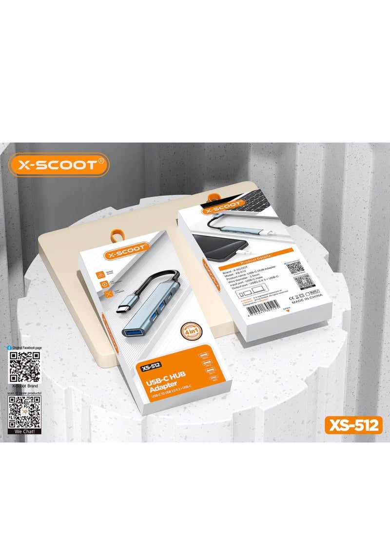 أكس-سكوت اكس سكوت XS-512 محول وموزع 4 فى 1 منفذ الإدخال: USB-C -منفذ الإخراج:  (1* تايب سى) سريع+(3منفذ يو اس بى) يعمل مع الهاتف واللاب توب  - Image 3