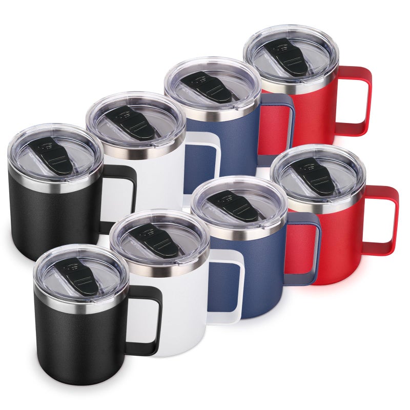 Volhoply 14oz Insulated Stainless Steel Coffee Mug with Lid Bulk 8 Pack,Double Wall Vacuum Travel Coffee Cup with Handle,Reusable Cups Tumbler Cup, Camping Mugs Keep Hot,Ideal Gifts(Assorted,8) - Image 1