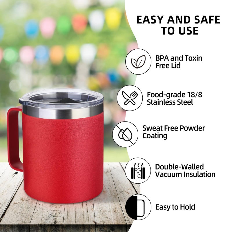 Volhoply 14oz Insulated Stainless Steel Coffee Mug with Lid Bulk 8 Pack,Double Wall Vacuum Travel Coffee Cup with Handle,Reusable Cups Tumbler Cup, Camping Mugs Keep Hot,Ideal Gifts(Assorted,8) - Image 4