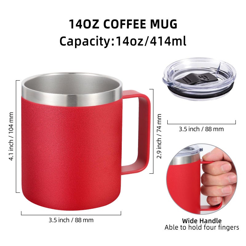 Volhoply 14oz Insulated Stainless Steel Coffee Mug with Lid Bulk 8 Pack,Double Wall Vacuum Travel Coffee Cup with Handle,Reusable Cups Tumbler Cup, Camping Mugs Keep Hot,Ideal Gifts(Assorted,8) - Image 2
