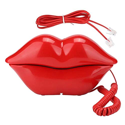 CHENJIEUS Lip Telephone, Advanced Home Telephone, Interesting Mouth Lip-Shaped Telephone, Electroplating Wire Phone Home Decoration, for Families House Phone (red) - Image 1