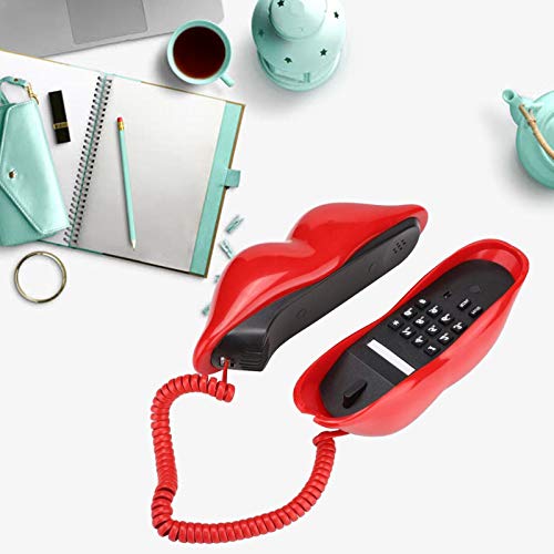 CHENJIEUS Lip Telephone, Advanced Home Telephone, Interesting Mouth Lip-Shaped Telephone, Electroplating Wire Phone Home Decoration, for Families House Phone (red) - Image 2