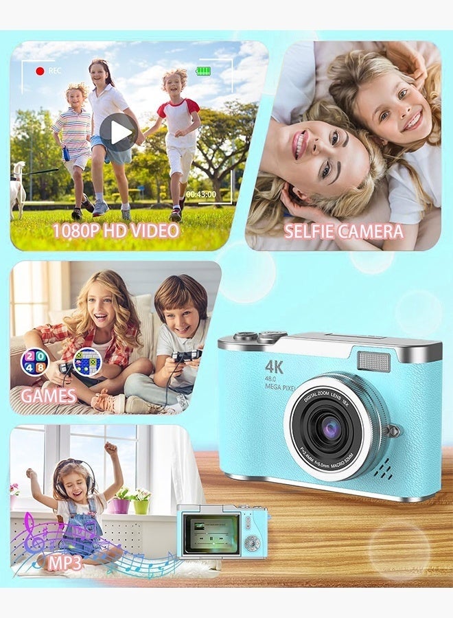 Digisand Digital Camera with 128G SD Card 4K CCD Digital Zoom Student Digital Camera 48MP Portable Photography Camera 180° Flip Screen Selfie Camera, Free Gift Lanyard and Cartoon Stickers - Image 5