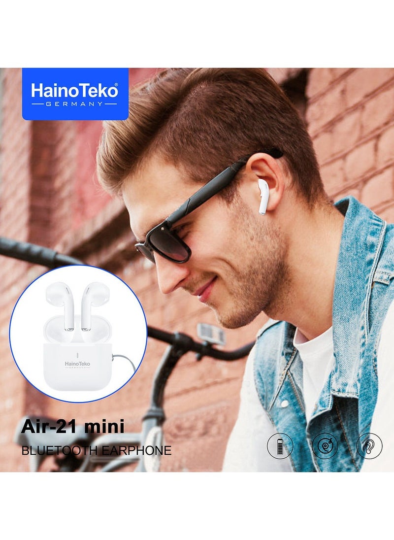 Haino Teko Haino Teko Air 21 Mini True Wireless Earbuds With Bass Music Clear Microphone and Touch Control Compatible With iPhones and iPads White  - Image 2
