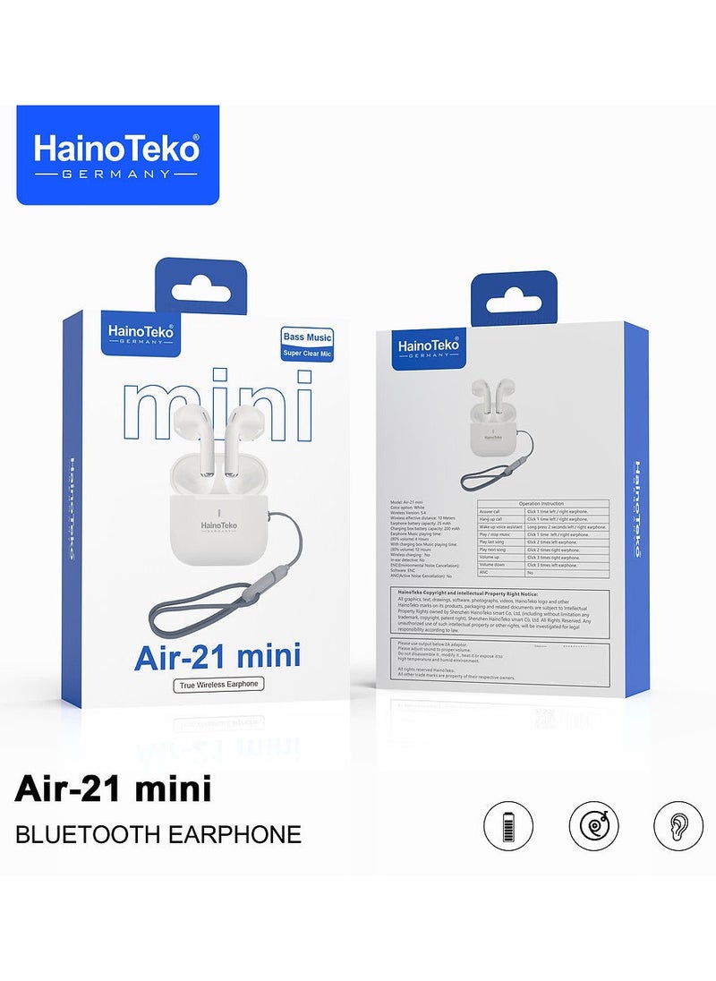 Haino Teko Haino Teko Air 21 Mini True Wireless Earbuds With Bass Music Clear Microphone and Touch Control Compatible With iPhones and iPads White  - Image 5