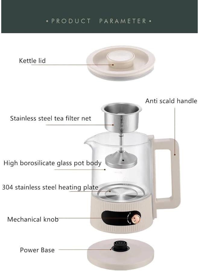erorex Small Electric Kettle Steam Spray Tea Maker Glass Kettle With Filter Tea Infuser 1.2L Water Tea Kettle For Home And Office Xbl 018B - Image 5