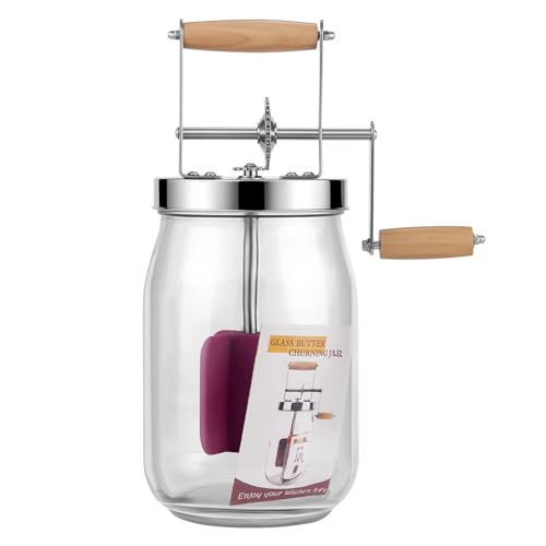 Butter Churn  Wooden Handle Shakes Stainless Steel Gear Manual Butter Maker Butter Churner Hand Crank Mason Jar Baking of Top Gadgets Butter Maker Cream Mixer 51oz