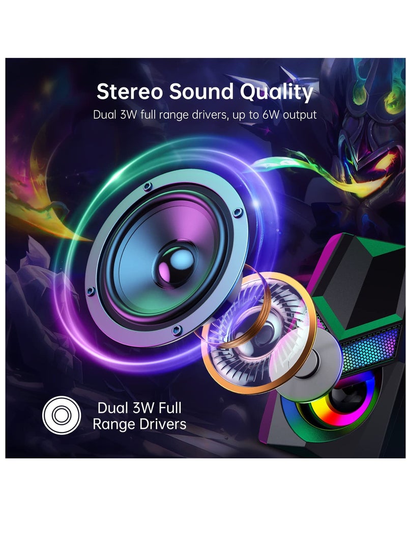 Excefore V20 PC Speakers for Desktop, Mini RGB Computer Speakers, USB Powered 3.5mm Aux Portable Gaming Speakers, Multimedia Speakers for Laptop, Monitor Speakers Plug and Play - Image 2