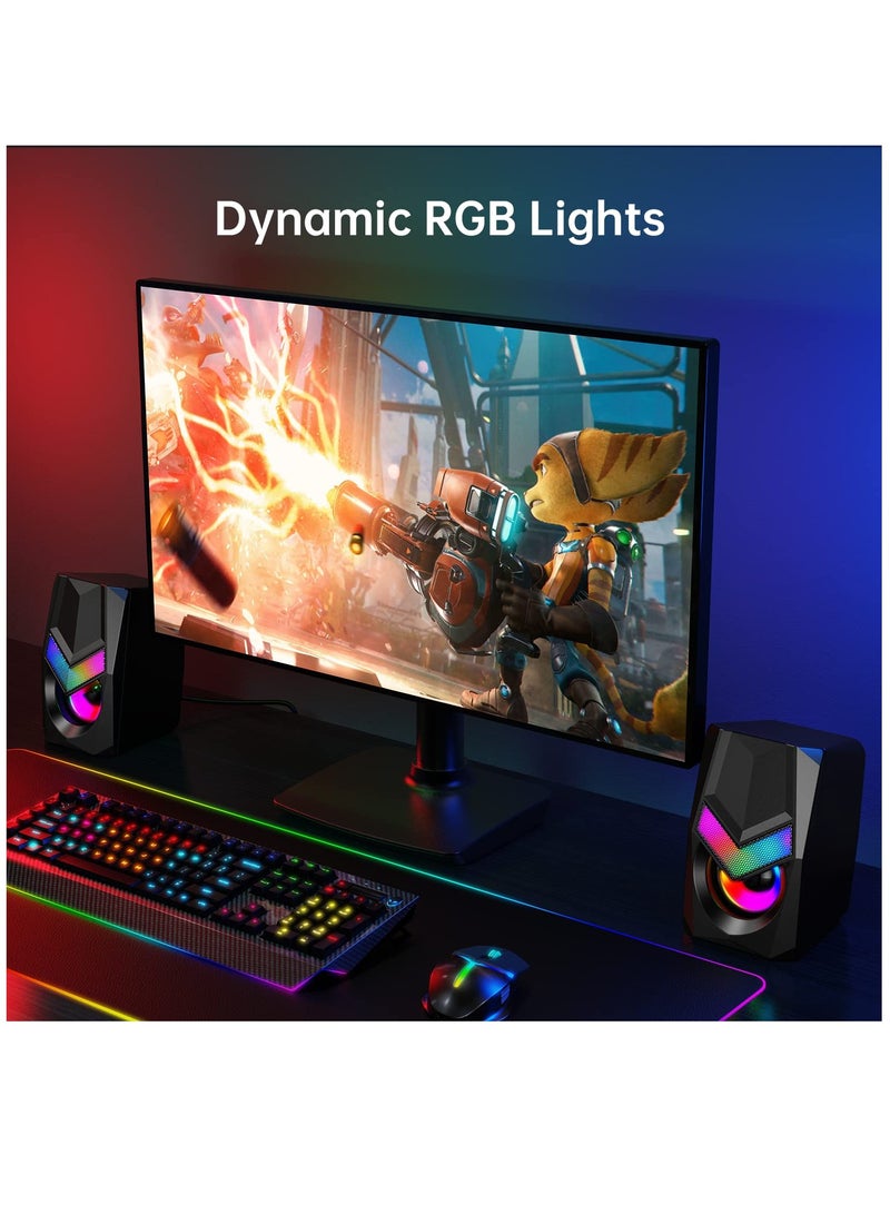 Excefore V20 PC Speakers for Desktop, Mini RGB Computer Speakers, USB Powered 3.5mm Aux Portable Gaming Speakers, Multimedia Speakers for Laptop, Monitor Speakers Plug and Play - Image 4