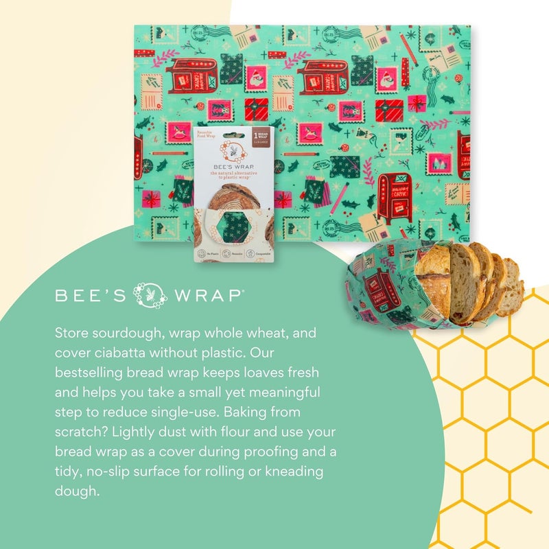 Bee's Wrap Beeswax Wraps for Food - Bread Wrap - Made in USA Reusable Bread Storage Bags - Organic & Eco-Friendly Alternative to Aluminum Foil, Sourdough Bags & Plastic Wrap, Seasons Greetings - Image 5