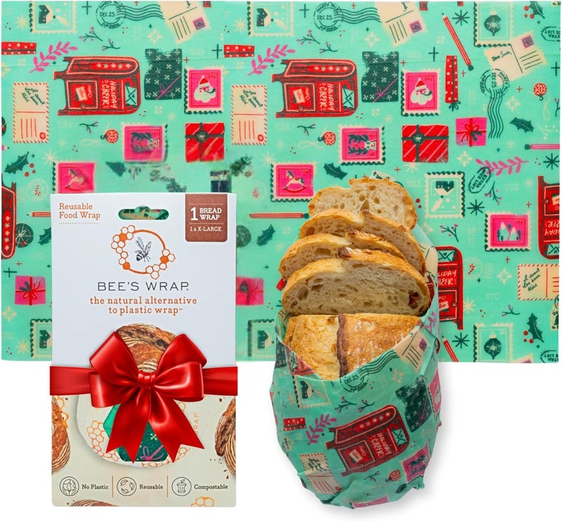 Bee's Wrap Beeswax Wraps for Food - Bread Wrap - Made in USA Reusable Bread Storage Bags - Organic & Eco-Friendly Alternative to Aluminum Foil, Sourdough Bags & Plastic Wrap, Seasons Greetings - Image 1