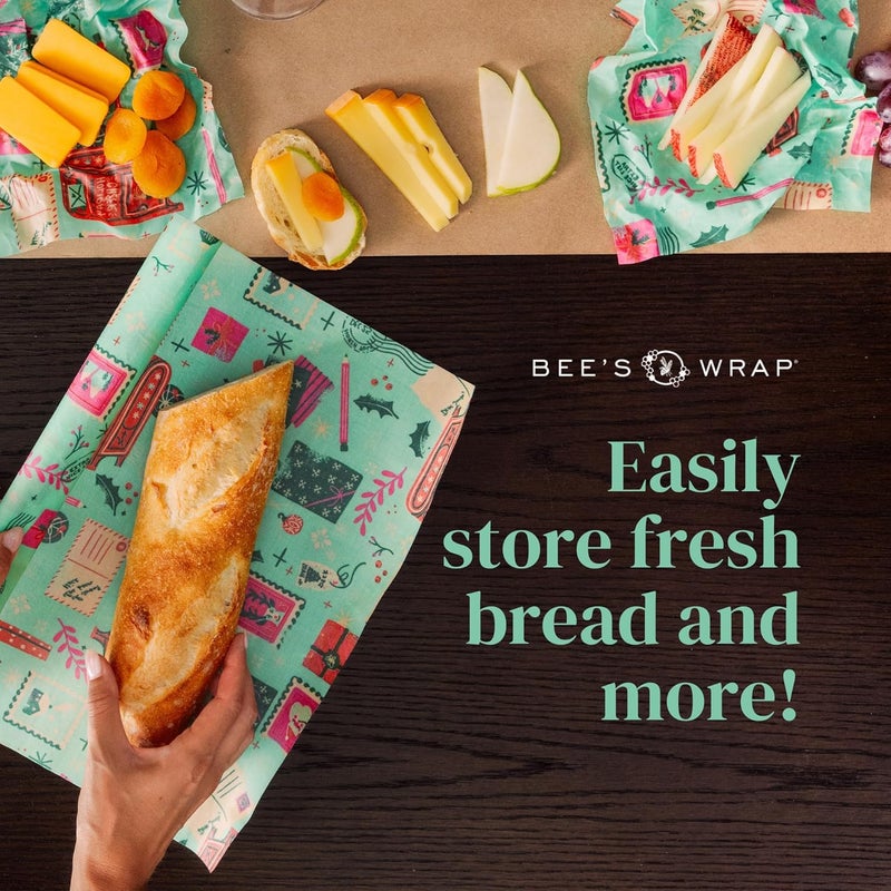 Bee's Wrap Beeswax Wraps for Food - Bread Wrap - Made in USA Reusable Bread Storage Bags - Organic & Eco-Friendly Alternative to Aluminum Foil, Sourdough Bags & Plastic Wrap, Seasons Greetings - Image 2