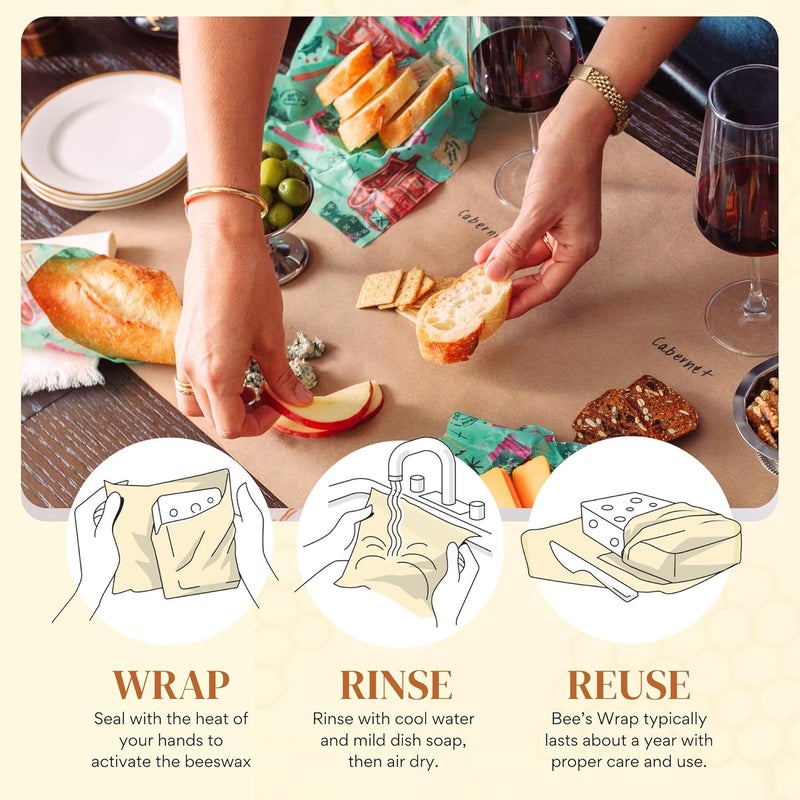 Bee's Wrap Beeswax Wraps for Food - Bread Wrap - Made in USA Reusable Bread Storage Bags - Organic & Eco-Friendly Alternative to Aluminum Foil, Sourdough Bags & Plastic Wrap, Seasons Greetings - Image 4
