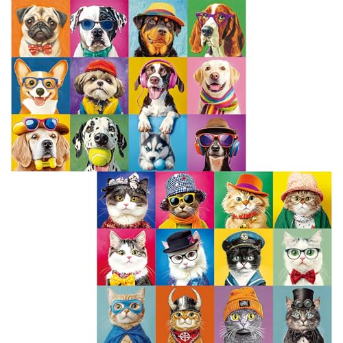 Nitktaia 2 Pack 300 Piece Puzzle for AdultsBeautiful Cats Dogs Puzzle for Adults TeensLarge Piece Fun Jigsaw Puzzle for Kids Ages 810 1012Glossy Sturdy PiecesFamily Game Great Gift Idea205x15 in - Image 1